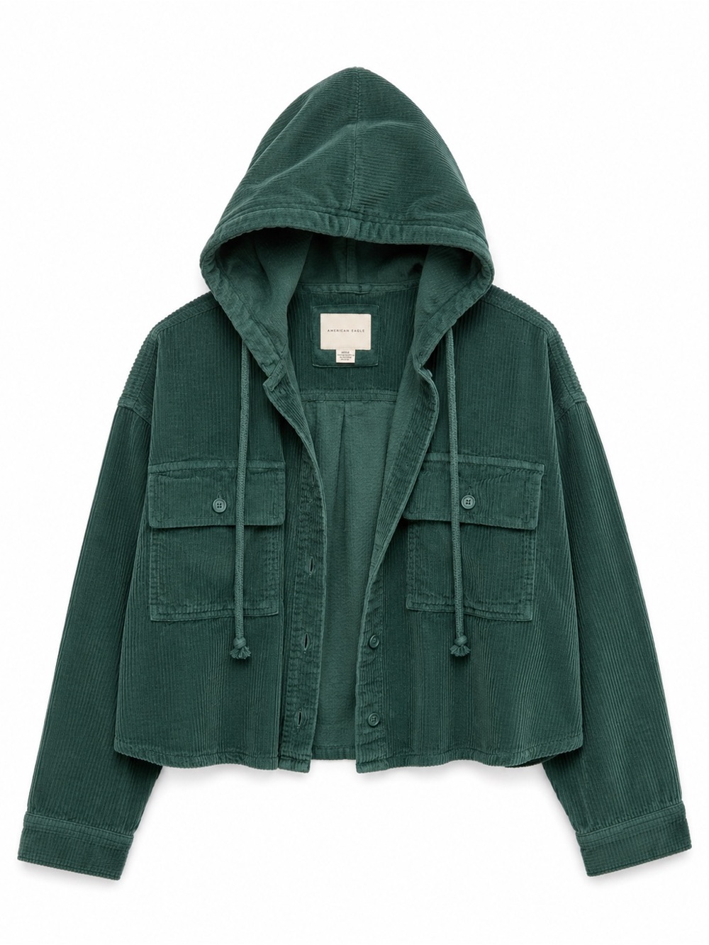 American Eagle Outfitters Dark Green Corduroy Hooded Utility Jacket